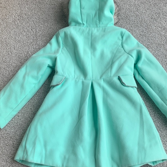 NWOT Cat & Jack Mint Green Pea Coat with Faux Fur Hood - Picture 3 of 4